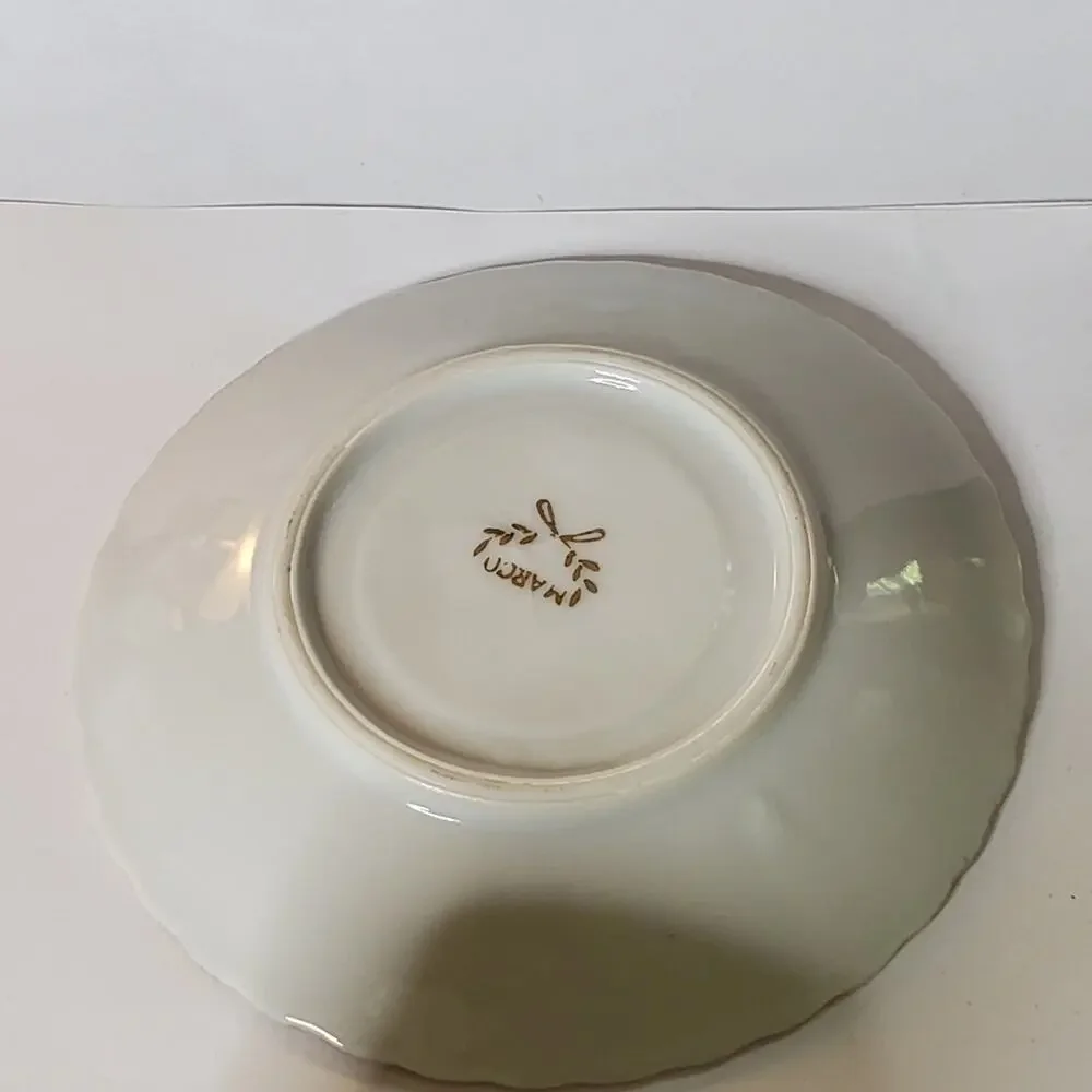 Vintage Mid Century Marco Tea Cup and Saucer Set pink rose gold trim Great condi